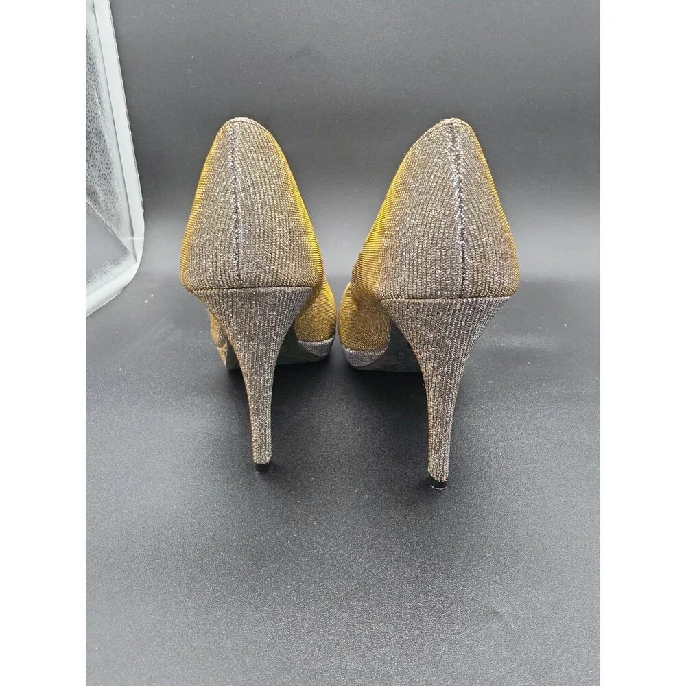 FIONI NIGHT Gold Shimmer Pumps Fabric Upper Man Made Metallic Sparkle Heels Sz 6